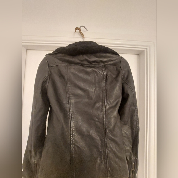 ALL SAINTS Nene Shearling Black Leather Jacket UK 8, 4, Celeb, Rare Coat biker - Picture 4 of 4